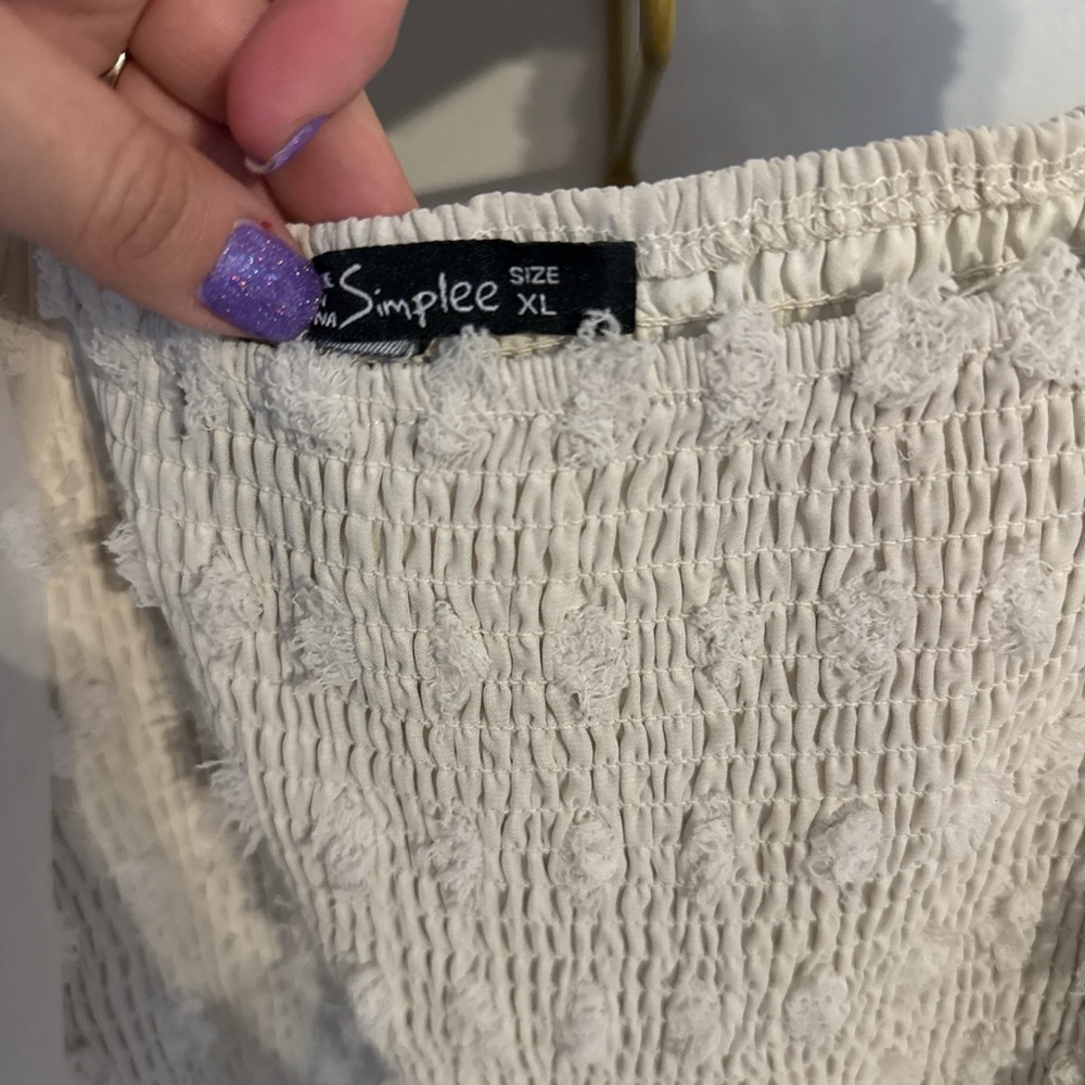 Simple Cream Textured Dress - Picture 2 of 4